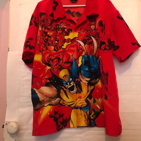 Vintage Marvel Comics X-Men 2002 All Over Graphic Hawaiian Shirt Size Medium Y2K - Picture 2 of 5